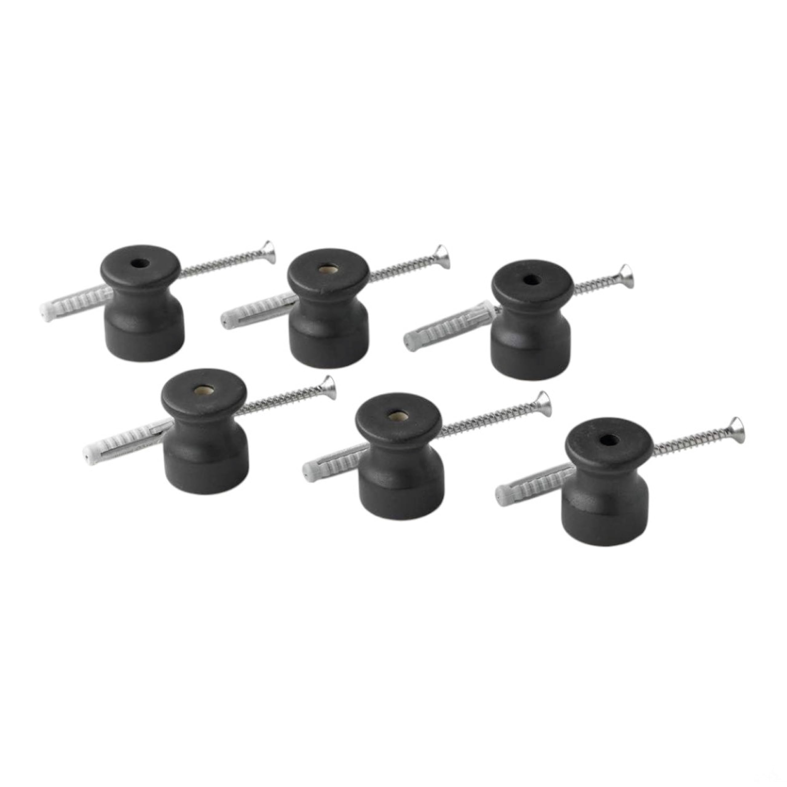 Klartext Belle ÉPOQUE Vintage Style Insulators for Installation with Braided Textile Cable, Fine Porcelain Handmade, Matte Black, Ø20 mm, 6 Pieces