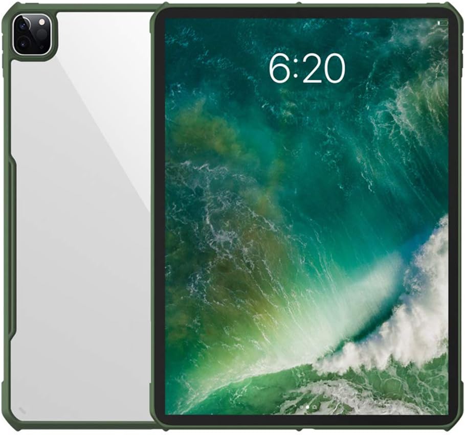 Suitable for Ipad Pro 11/12.9-Inch 2020 Silicone Drop-Resistant Tablet PC Case Ultra-Thin Transparent Protective Case TPU Acrylic Dark Green (Send: Tempered Film) for More Protection
