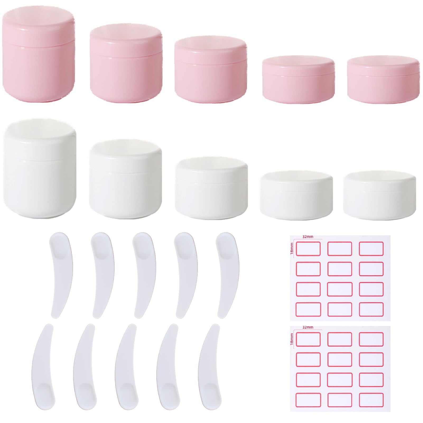 22 Pcs Cosmetic Sample Jars suit, Travel Pots for Toiletries 20ml/30ml/50ml/100ml Small Travel Cream Pots Containers Jars with Spatulas Tool and Labels for Cream.