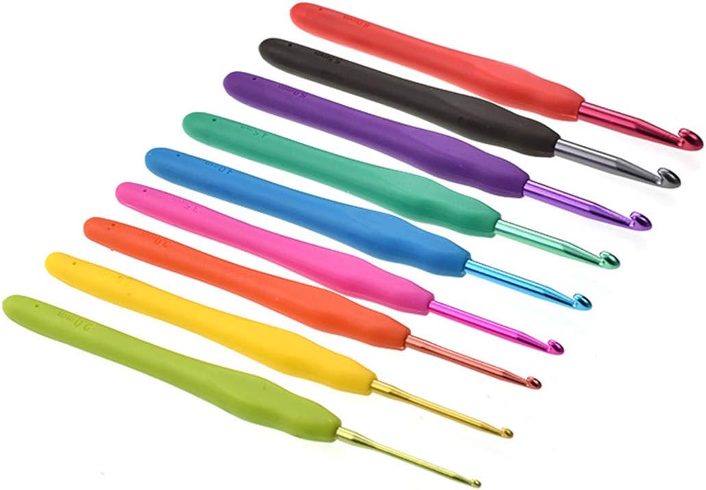 Crochet Hook, 9Pcs Color Soft Rubber Handle Craft Aluminum Crochets ...