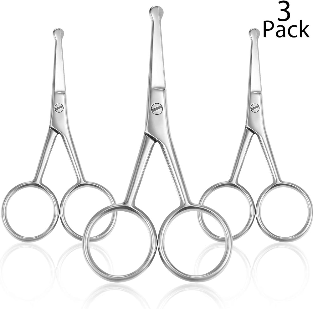 Mudder 3 Pcs Nose Hair Scissors Facial Hair Rounded Tip Scissors, Silver | Stainless Steel, Eyebrow Trimming, Mustache Beard