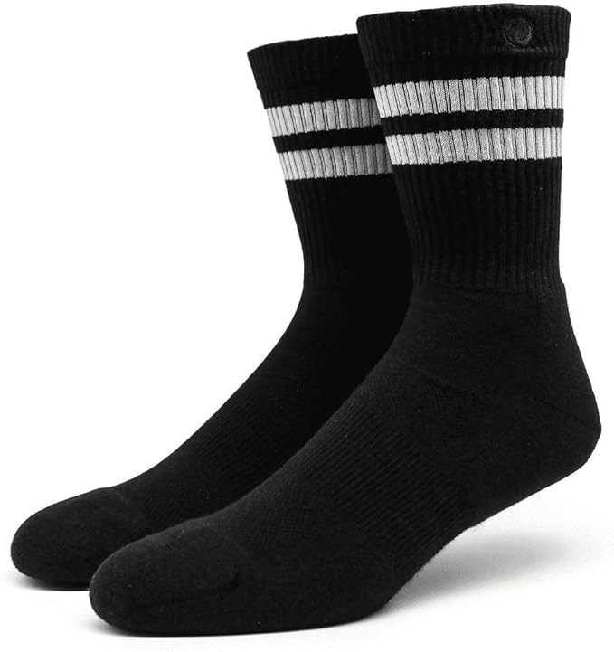 76 Sports Crew Socks Retro Sports Socks with Stripes Black, White