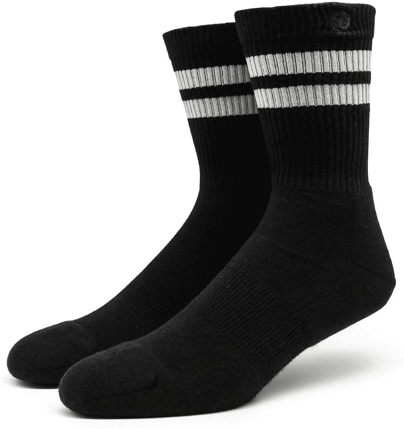 76 Sports Crew Socks | Retro Sports Socks with Stripes | Black, White