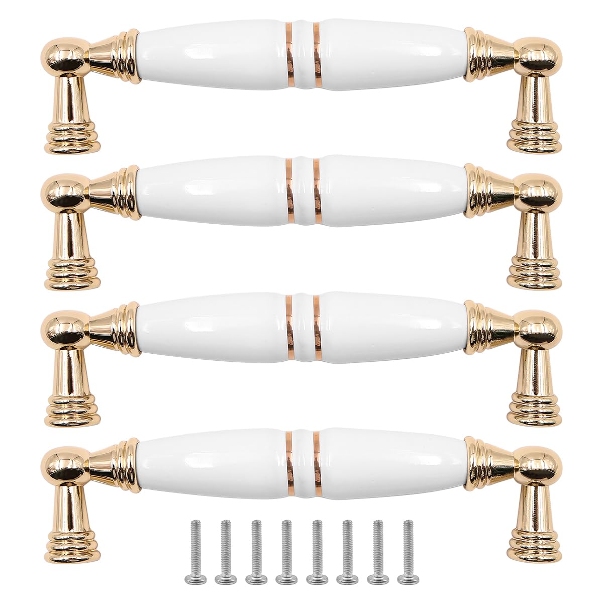 ZONADAH Set of 4 Cabinet Ceramics Handles, Hole Distance 128mm, White Ceramics Cabinet Pull Handles, Furniture Drawer Cabinet Copper Cup Drawer Handles for Cupboard Wardrobe Dressers