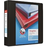 Staples Heavy-Duty 2-Inch 3-Ring View Binder, Black | Durable binder for office and school document organization and storage.