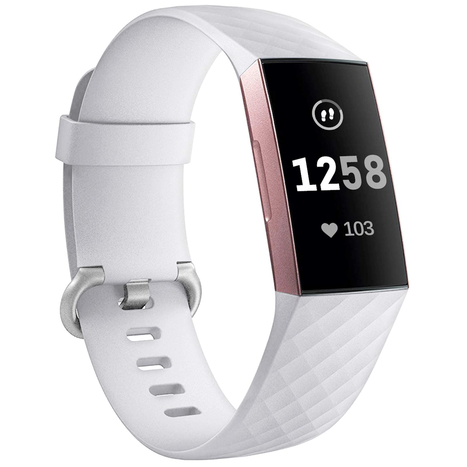 GEAK Classic Adjustable Replacement Wristband for Fitbit Charge 3/4 Activity Tracker, Women/Men, Small White โ image 1