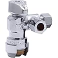 SharkBite 1/2 x 3/8 Inch Compression Dual Outlet Angle Stop Valve, Quarter Turn, Push to Connect Brass Plumbing Fitting, PEX Pipe, PE-RT, CPVC, Copper Pipe, 25558LF