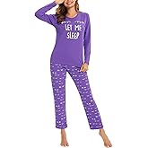 EISHOPEER Women's 2 Piece Cotton Long Sleeve Pajamas Set Cute Print Top and Pants Pjs Loungewear Sleepwear Sets