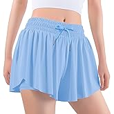 Auranso Girls Butterfly Shorts,Flowy Shorts with Pocket 2-in-1 Athletic Running Gym Preppy Clothes