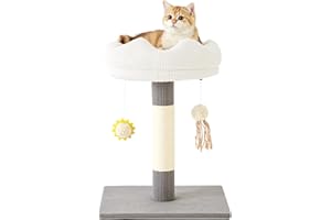 Gardner Pet 20" Cat Tree, Solid Wood Small Cat Tree, Cat Scratching-Posts & Hanging Toys, Removable Cat Bed, Compact Cat Tower Perch for Kittens(Grey, Circle-Corduroy)