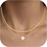 CORIXTAL Gold Layered Necklace for Women Dainty 14K Clover Heart Butterfly Flower Small Pendant Choker Necklace, Fashion Jewelry for Women
