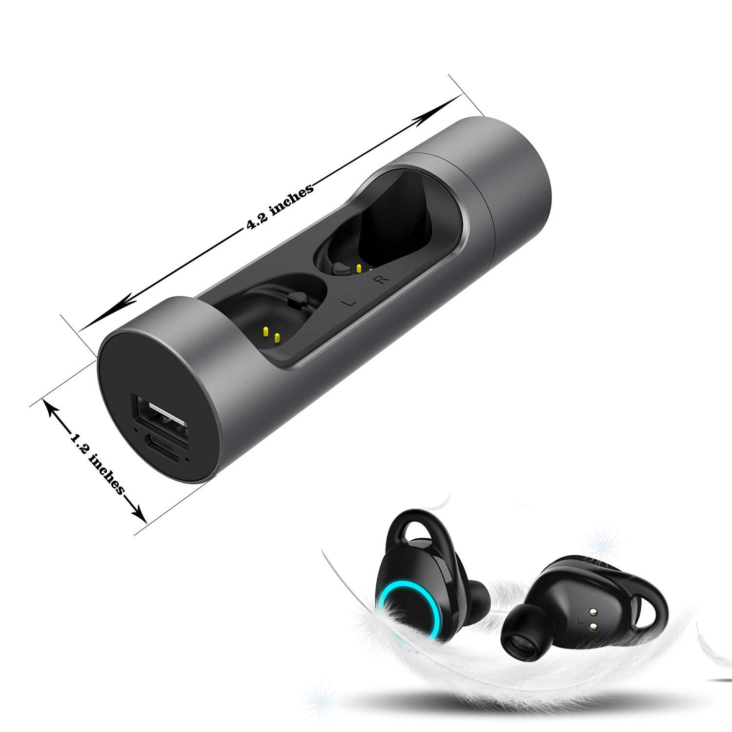 True Wireless Earbuds, Bulife TWS Bluetooth 5.0 Headphones, in-Ear Stereo Wireless Earphones, Deep Bass 3D Stereo Sound Headset for Running Sports,Portable Charging Case
