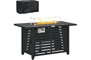 Outsunny Propane Gas Fire Pit Table, Outdoor Firepit with 43" Steel Tabletop and Lid, 50,000 BTU Pulse Ignition Fire Table w/