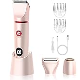 3-in-1 Bikini Trimmer for Women, Electric Razors Shaver for Public Hair - Rechargeable Body Hair Trimmer, Portable Detachable Removal Kit, lPX7 Waterproof Lightweight with LED Display, Gift for Women