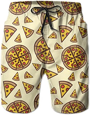 AW Men's Lightweight Quick Dry Beach Shorts Pizza Pattern Swim Trunks