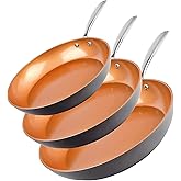 Gotham Steel PRO 3 Pc Hard Anodized Ceramic Frying Pans Set, 8” 10” 12” Nonstick Frying Pans Skillet with Non Toxic Ceramic & Titanium Coating, Induction Ready, Oven and Dishwasher Safe - Copper