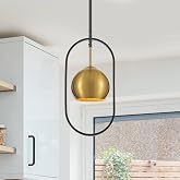 VANZARLA 1 - Light Single Small Globe Pendant Light with Brass Finish Metal Shade, Modern Pendant Light Kitchen Island, Small Hanging Light Fixture entryway