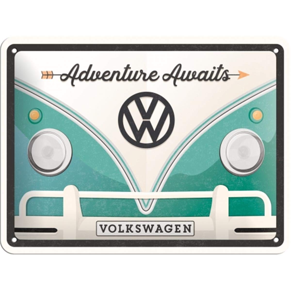 Nostalgic-Art Retro Tin Sign – Volkswagen – Bulli T1 – Adventure Awaits – VW Bus gift idea, Metal Plaque, Vintage design for decoration, 15 x 20 cm
