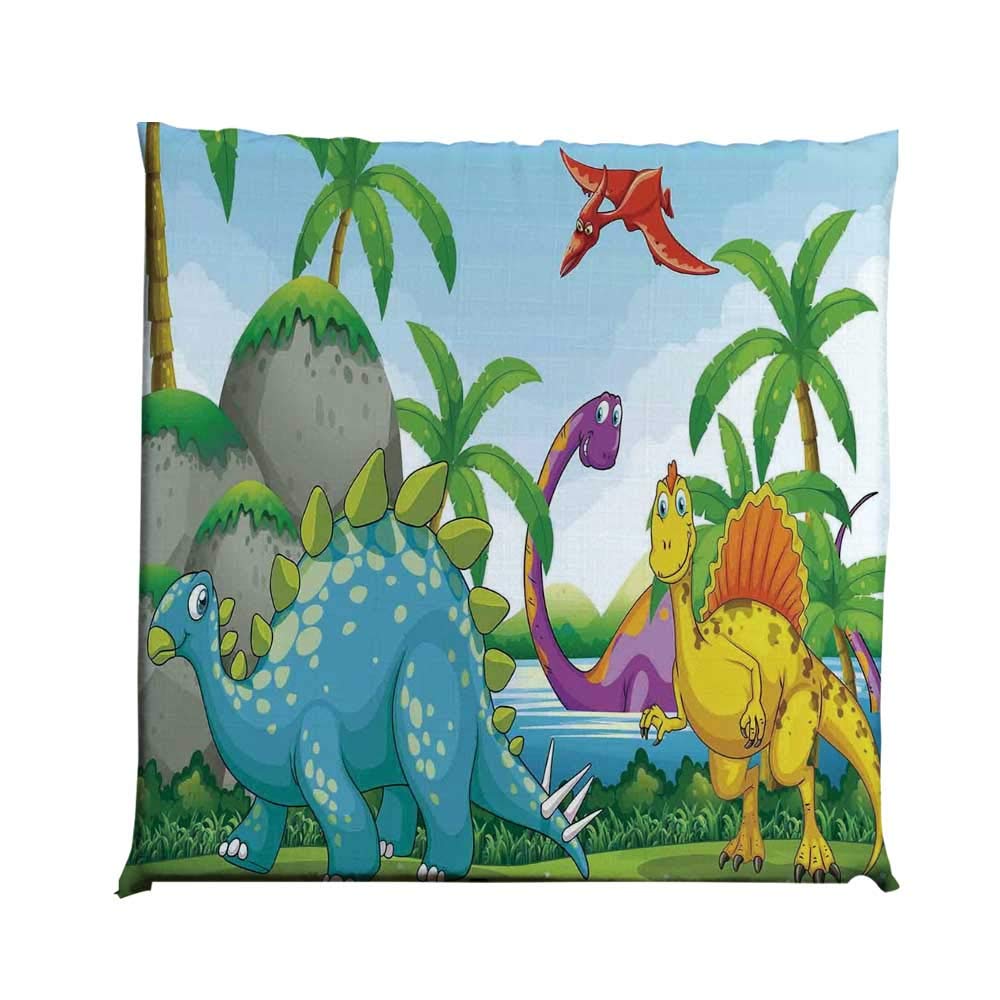 YOLIYANA Jurassic Decor Durable Square Chair Pad,Dinosaurs Living in The Jungle Illustration Palm Trees Lakeside Stones Fun for Bedroom Living Room,One Size