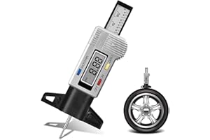 LCD Display Digital Tire Tread Depth Gauge, 0-25.4mm Metric Fractional Inch Conversion Tire Tread Depth Measuring Tool with L