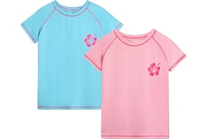 Real Love Toddler Girls Rash Guard - 2 Pack Quick Dry Sun Protection Swim Shirt Girls Short Sleeve Rash Guard Kids (2T-16)
