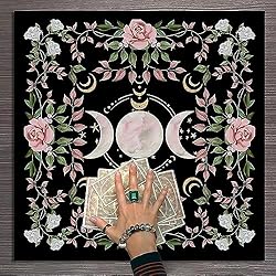 GIRTEXFA Moon Phase Altar Cloth Floral Tarot