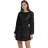 Anna-Kaci Women's Sparkly Sequins Party Long Sleeve Crew Neck Elegant Loose Dress