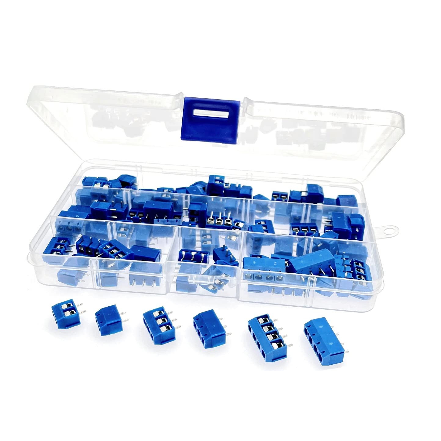JZK 90x PCB terminal block 2P 3P 4P 5mm Pitch, 250V 16A 2 Pin 3 Pin 4 Pin Screw Terminal Block for PCB, 5mm-pitch PCB mount screw terminal blocks Connectors, Blue
