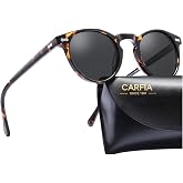 CARFIA Retro Polarized Sunglasses for Women UV Protection CA5288 | Handcrafted Acetate, Timeless Round Design, Shatterproof Lenses, Eliminate Glare, Includes Leather Case, for Driving Daily