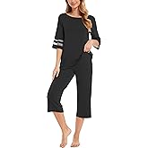 GYS Womens Pajama Set - Viscose Made from Bamboo, 3/4 Sleeve Capri Pajama Set Soft 2 Piece Sleepwear Pjs Lounge Set