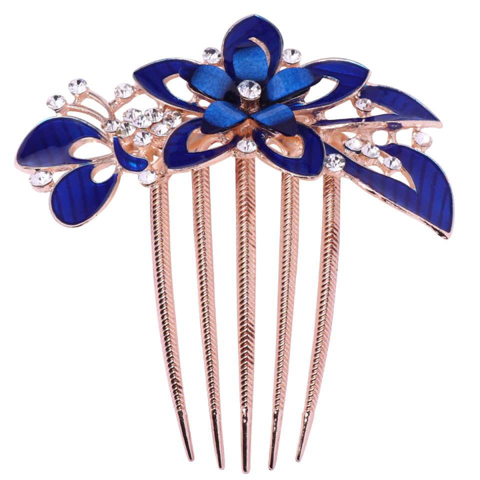 Lurrose Blue Bridal Hair Comb Flower Wedding Hair Ornament Delicate Rhinestone Headwear for Women Party Special Occasion