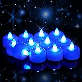 Raycare Blue Battery Operated Tea Lights, 24 Pack Long Lasting Fake Candles, Flameless LED Tea Light, Colored Tealights Candles for Wedding, Table Centerpiece, Party, Halloween, Christmas, Proposal