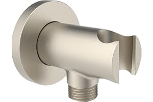 Aquaiaw Wall Supply Elbow with O-Ring Flange, Tapered 1/2 NPT Female Inlet, Solid Brass Wall Union W/Handshower Holder, Round Supply Elbow W/Hand Shower bracket, PVD Brushed Nickel, G1/2 Outlet