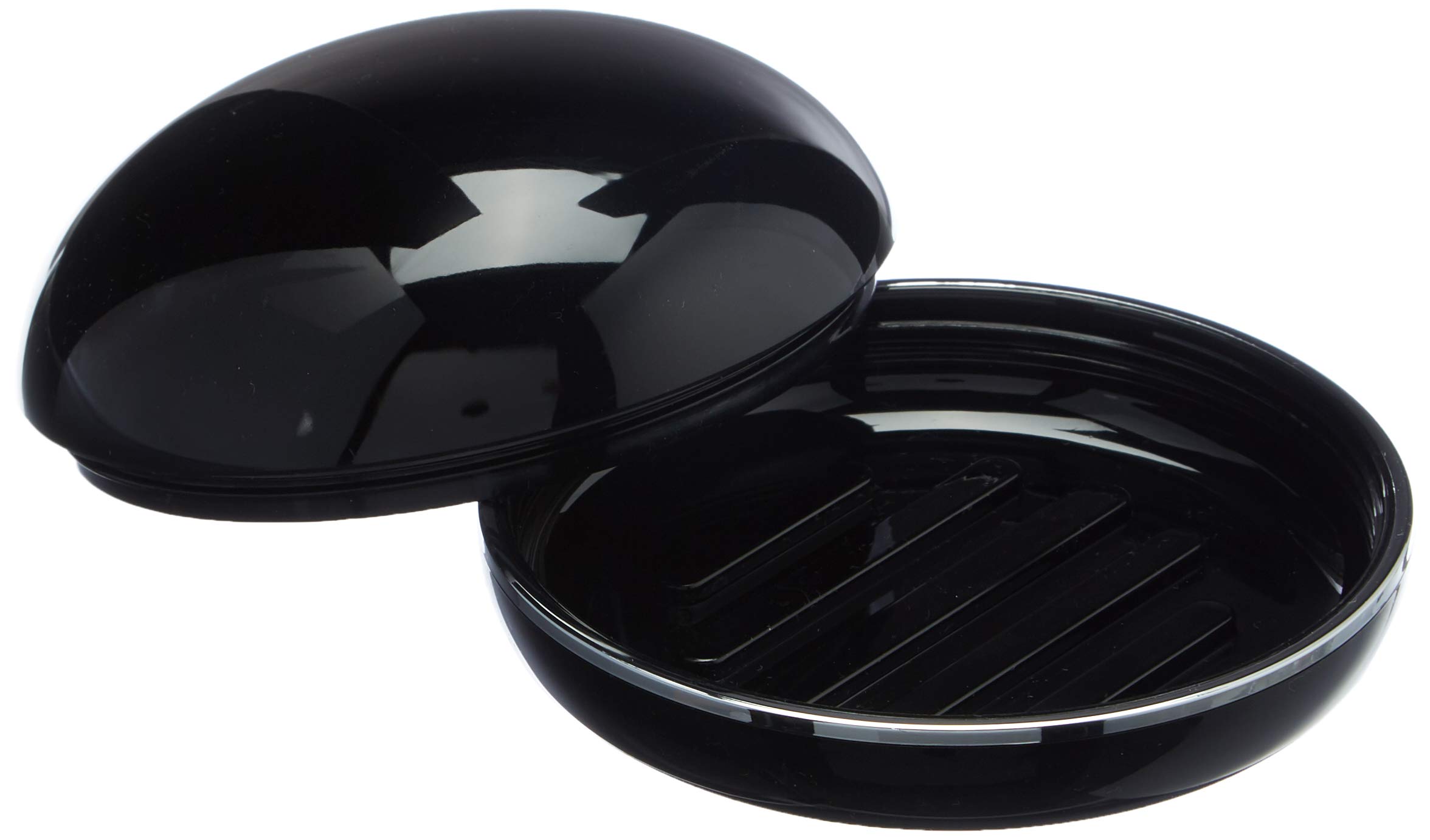 Spirella Accessory Table Top Bowl-Shiny Soap Dish with Lid Black 1217632, White, Standard