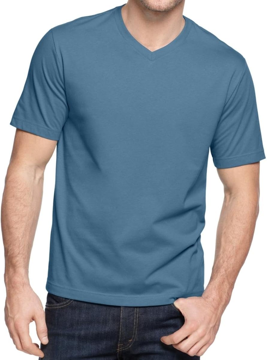 John Ashford Mens VNeck Short Sleeves TShirt Blue L Clothing
