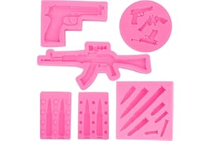 KKONHII Gun Bullet Silicone Molds Pistol Fondant Mold 3D Machine Gun Molds For Cake Decorating Candy Chocolate Cupcake Topper Decor Tools DIY Polymer Clay, Desserts, Crafting Projects, Jewelry Making(6 Pcs)