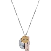 Fervent Inspirational Tag Necklace [Love - Courage - Strength] Tri-Toned Stamped Plates on Link Chain Necklace
