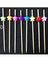 PuTwo Cocktail Picks Bamboo Handmade Appetizer Toothpicks Sticks 4.7â€ 100ct Assorted Color Stars