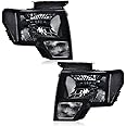 DOTCOM Headlights Assembly, Compatible with 2009-2014 Ford F150 09-14 Headlamp, Driver and Passenger Side, Smoky lens Black Housing Clear Reflector(Not Fit Led Style,Only Fit Without Led Style)