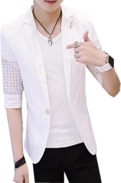 Amazon Ininuk メンズ ジャケット 春 夏 最新 短袖 薄手 クール トレンド サマージャケット 通勤 かっこいい 快適 メンズ テーラードジャケット スーツ生地 スーツ ビジネス ファッション カジュアル 礼服 コート ジャケット 通販