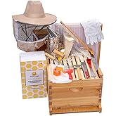 Honey Lake 10 Frame Beehive Starter Kit and Beekeeping Supplies Tool Kit, Beeswax Coated Assembled Deep Bee Box, Bee Hive Starter Kit with Beehive Frames & Bee Smoker and Beekeeping Hat with Veil