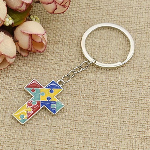 Autism Awareness Keychain Cross Heart Jigsaw Puzzle Piece Asperger Keyring Gift
