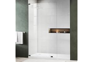 PHMUNY Shower Glass Door, 48" W x 74" H Framless Bathroom Shower Doors Screen in Matte Black 5/16"(8mm) Clear Tempered Glass with Fixed Clamps Simple Single Panel for Bathroom