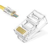 50 Pack Cat5e RJ45 Pass Through Connectors, UTP Ethernet Cable Ends | Awishwell Cat5 RJ45 Connector Plugs for Solid &amp; Stranded Wire, Modular Crimp Ends for Network LAN Cable Termination
