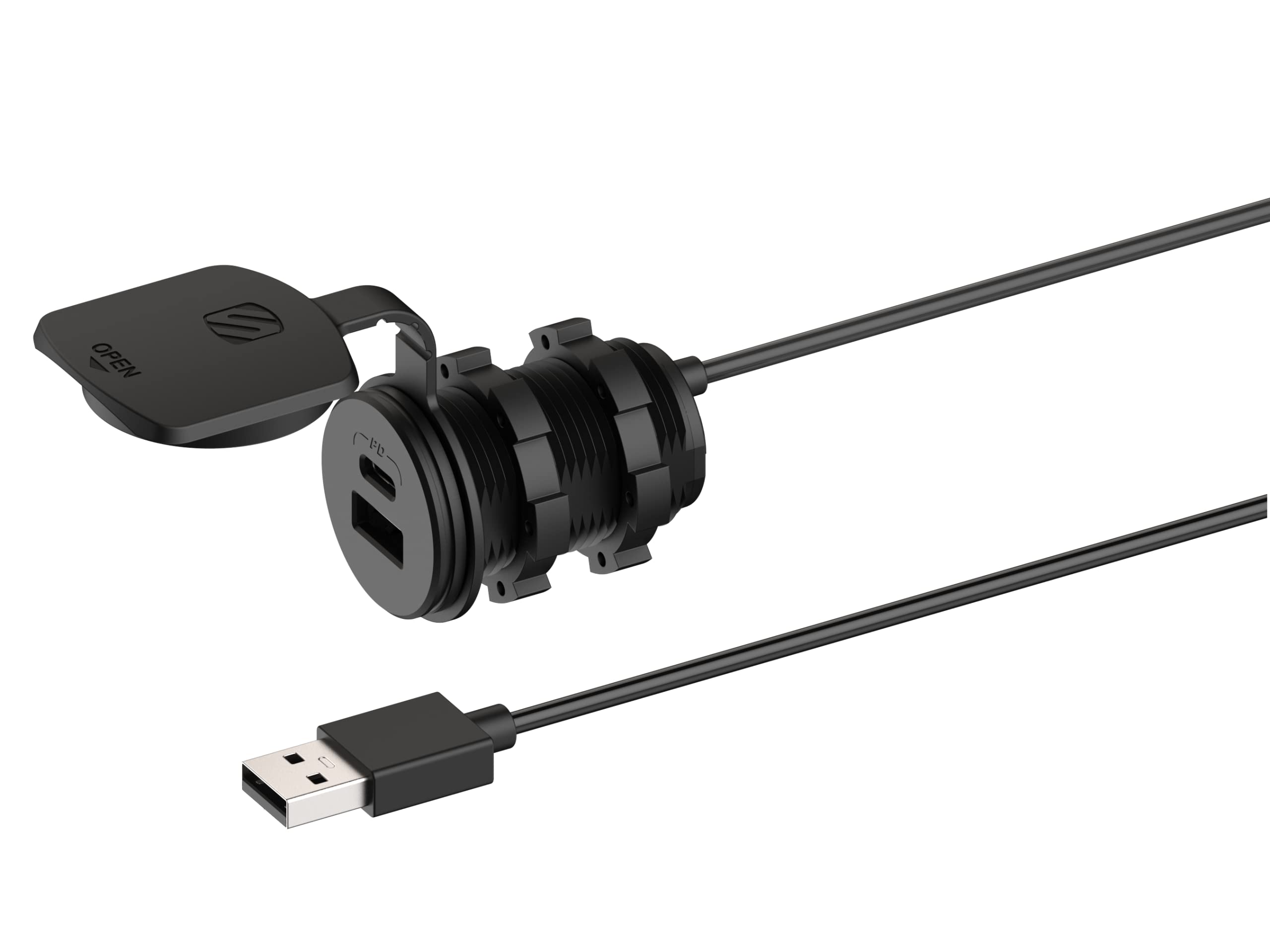 Scosche CPPDRLK-SP PowerVolt 27W Dash Port USB PD 3.0 Type-C Car Charger Compatible w/ Apple CarPlay & Android Auto Passthrough with USB-A to USB-C Adapter, Charger Socket for Car, Truck, Motorcycle