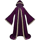 Colorful House Velvet Wizard Robe with Hooded and Sleeves, Halloween Fancy Cool Cosplay Costume