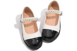 WUIWUIYU Girls Beads Ankle Strap Mary Jane Buckle Contrasting Colors School Uniform Dress Ballet Flats Shoes for Little Girls