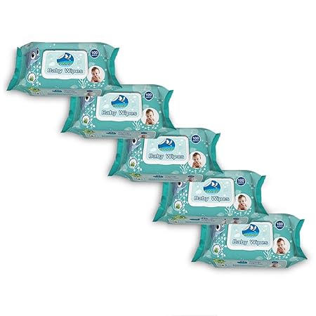 GLIDER Baby Wet Wipes with Lid/Flip-top(100 Wipes) (White) - Pack of 5