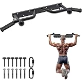 SELEWARE Heavy Duty Welded Pull Up Bar Wall/Joist/Ceiling Mount Chin Up Bar | Multifunctional Pull-up Bars w/Resistance Band Hooks for Home Gym Strength Training, Sturdy Steel Construction Support 500 lb