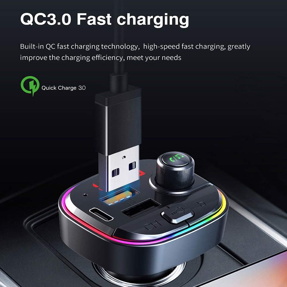 Large Selection Lutu Quick Charge V5 0 Bluetooth Fm Transmitter Car Charger For Car Qc 3 0 7 Colors Led Backlit Wireless Fm Radio Adapter Music Player Car Kit With Hands Free Calls With Sd